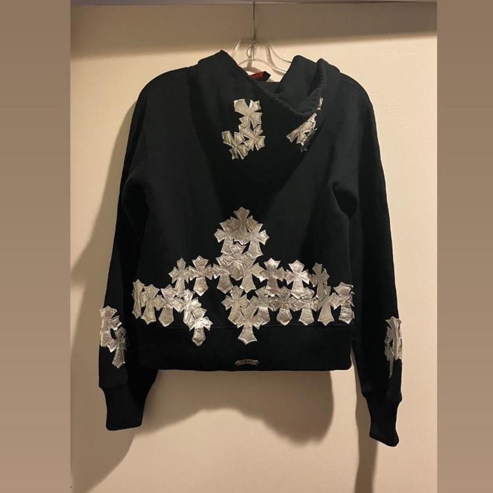 Chrome Hearts- A&G Amal Guessous Black and Silver Cross Hoodie size Small